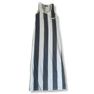Vila Katrine Size Large Maxi Dress Black Grey Wide Vertical Stripes Sleeveless